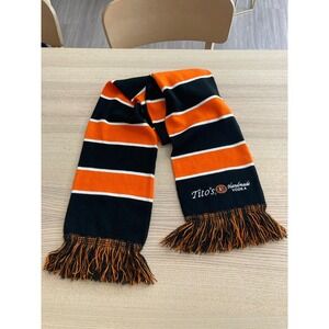Tito's Handmade Vodka Knit Scarf Black Orange White Striped Fringed Winter Heavy
